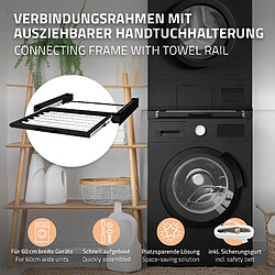 ML-Design Kit de Superposition Universel avec Séchoir à Linge, en Acier, 60,5x54,5 cm, Noir, Cadre de Liaison pour Lave-linge/Sèche-linge, Cadre Intermédiaire Extensible, Colonne Amovible Sèche-linge