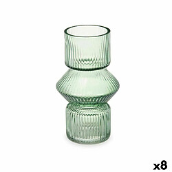 Gift Decor Vase Rayures Vert Verre 9,5 x 16,5 x 9,5 cm (8 Unités)