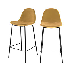 Rendez Vous Deco Chaise pour îlot central Henrik en velours jaune 65 cm (lot de 2)