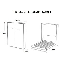 Avis Inside 75 Armoire lit escamotable SMART-V2 structure gris graphite mat, façade Gloss blanc brillant 160*200 cm