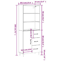 vidaXL Buffet haut Blanc 69,5x34x180 cm Bois d'ingénierie pas cher