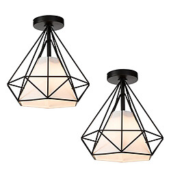 Stoex 2x Vintage Plafonnnier Industrielle en Fer Métal Cage Diamant 25cm, Lampe de Pla 2x Vintage Plafonnnier Industrielle en Fer Métal Cage Diamant 25cm, Lampe de Plafond LED Abat-jour E27 Éclairage Chambre Restaurant Cuisine Salon, Noir