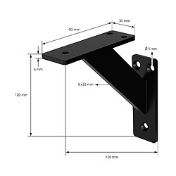 ML-Design Lot de 8 équerres d'étagère suspendue support mural en aluminium noir 120x120 mm pas cher