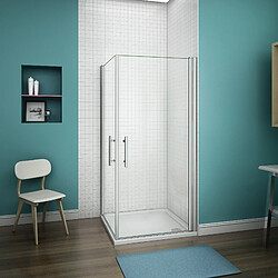 Cabine de douche 90x90x187cm porte de douche pivotante à 180°en verre anticalcaire