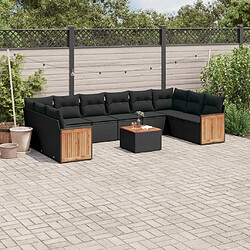 vidaXL Salon de jardin 11 pcs avec coussins noir résine tressée