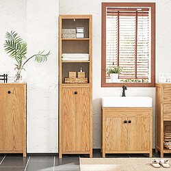 SoBuy BZR95-N Meuble Colonne de Salle de Bain, Armoire Haute, Placard de Rangement, Étagère de Rangement avec 1 Panier à Linge et 3 Étagères