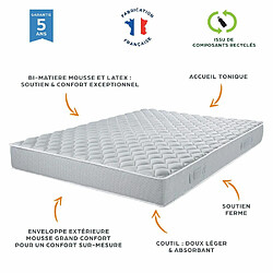 Avis Mes Matelas mousse/latex 90x190 cm ferme tissu 3D blanc et gris - FLITEA