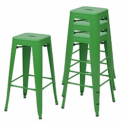 Mendler 4x Tabouret de bar HWC-A73, pour comptoir, métal, style industriel, empilable ~ vert