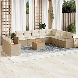 Maison Chic Salon de jardin 11 pcs avec coussins | Ensemble de Table et chaises | Mobilier d'Extérieur beige résine tressée -GKD65901