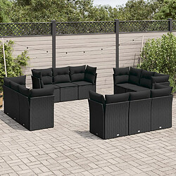 vidaXL Salon de jardin 12 pcs avec coussins noir résine tressée 