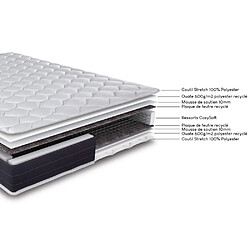 Ebac Matelas ressort + Sommier SR9 Deco 140x190 Rubis - Hauteur 21 cm - Soutien très ferme pas cher