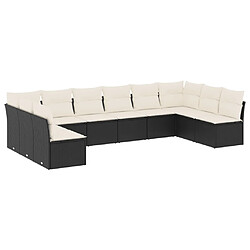 vidaXL Salon de jardin 10 pcs avec coussins noir résine tressée