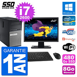 PC Tour Dell OptiPlex 9010 Ecran 22" i7-2600 RAM 8Go SSD 480Go Windows 10 Wifi · Occasion 