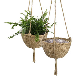 BESTA Paniers Jardinières Suspendues en Herbe De Mer Naturelle, Pots De Plantes D'intérieur Écologiques, Couvercle Jardinière, Naturel et Original 23cm X 15cm, Lot De 2