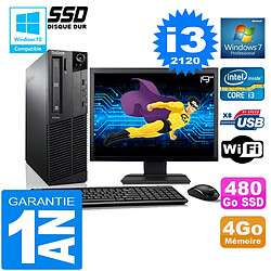 PC Lenovo M92p SFF Core I3-2120 Ram 4Go Disque 480 Go SSD Wifi W7 Ecran 19" - Occasion