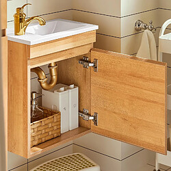 SoBuy Meuble Suspendu pour Lavabo avec Miroir Meuble sous Vasque avec Miroir Ensemble de Lavabo en céramique avec Miroir Meuble Lave-Mains avec Miroir, Couleur Bois, BZR169-SET pas cher