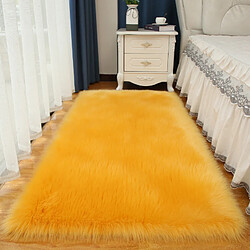 LUUCOZK Tapis moelleux en fausse fourrure tapis à poils longs pour chambre à coucher salon-couleur camel jaune-180 x180CM 