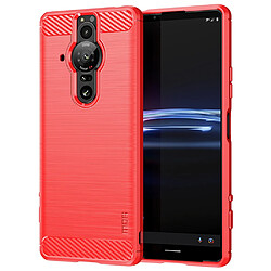 Coque en TPU MOFI antichoc, texture fibre de carbone, surface brossée rouge pour votre Sony Xperia Pro-I