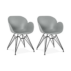 Mes Lot de 2 fauteuils design gris piétement métal noir- UMILA 