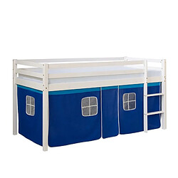 Homestyle4U Lit bleu mi-haut 90x200 cm avec sommier matelas 