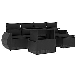 vidaXL Salon de jardin 6 pcs avec coussins noir résine tressée