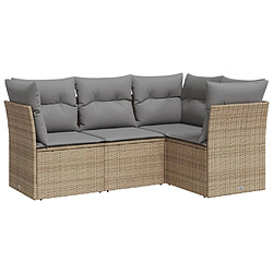 vidaXL Salon de jardin avec coussins 4 pcs beige résine tressée