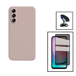 PHONECARE Kit Film Verre Trempé 5D Anti-Spy + Coque Silicone Liquide + Support Magnétique de Voiture pour Samsung Galaxy A24 4G - Rose 