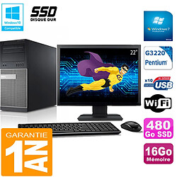 PC Tour DELL 9020 Intel G3220 Ram 16Go Disque 480 Go SSD Wifi W7 Ecran 22" · Occasion 