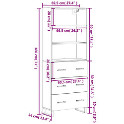 vidaXL Buffet haut Gris béton 69,5x34x180 cm Bois d'ingénierie pas cher