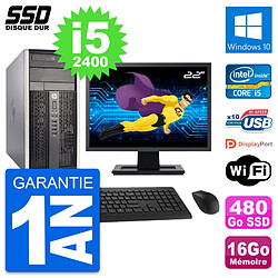 PC Tour HP 6300 CMT Ecran 22" Intel i5-2400 RAM 16Go SSD 480Go Windows 10 Wifi · Occasion 