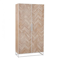 Inside 75 Armoire MOUNIE 2 portes Motifs chevron naturel clair / Pieds métal blanc