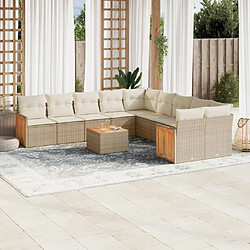 vidaXL Salon de jardin 11 pcs avec coussins beige résine tressée 