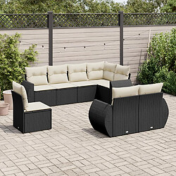 vidaXL Salon de jardin 8 pcs avec coussins noir résine tressée 