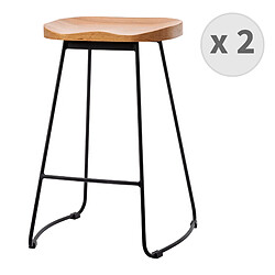 Moloo NAT - Tabouret de bar industriel anthracite mat/chêne pieds métal mat(x2) 