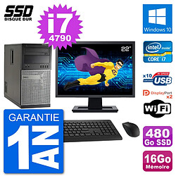 PC Tour Dell 7020 Ecran 22" Intel i7-4790 RAM 16Go SSD 480Go Windows 10 Wifi - Occasion