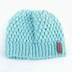 Queue De Cheval Messy Bun Beanie Hats Knit Stretchy Beanie Hats Cap Bleu