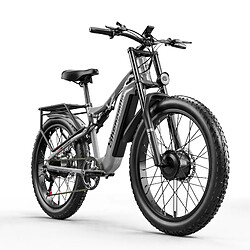 Shengmilo Vélo électrique adulte 48 V 840 Wh Vélo électrique Portée 90 km Batterie amovible 2000 W Vélo de montagne double moteur 26 pouces Vélo électrique à suspension complète 7 vitesses LCD Affichage numérique Suspension Fourche avant S600 Gris