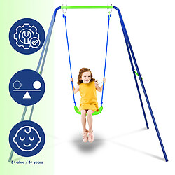 Avis Balançoire d'Extérieur Jardin pour Enfant de Plus de 3 Ans Outdoor Toys 142x142x180 cm Cadre en Métal Siège 45 Kg