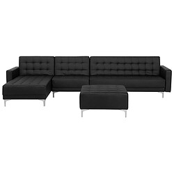 Beliani Canapé angle gauche convertible cuir PU noir 5 places avec pouf ABERDEEN 