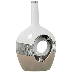 Vase Alexandra House Living Blanc Beige Argenté Céramique 11 x 17 x 28 cm 