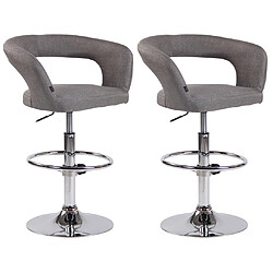 Decoshop26 Lot de 2 tabourets de bar assise moderne en tissu gris pieds et repose-pieds en métal chromé 10_0004221