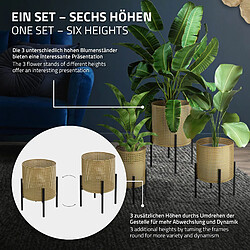 ML-Design 3x Support de plantes noir/or acier pot de fleurs avec cache-pot décoratif salon pas cher