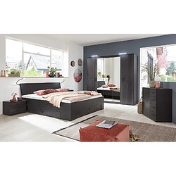 Pegane Chambre à coucher complète adulte (lit 180x200 cm King Size + 2 chevets + armoire + commode) coloris gris foncé