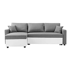 Canape dangle gauche convertible grand couchage + coffre - Tissu Blanc et gris - L 228 x P 148 x H 86 cm - OWENS