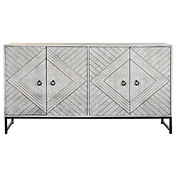 Pegane Buffet meuble de rangement en bois de manguier coloris blanc et métal noir - Longueur 155 x Hauteur 80 x Profondeur 40 cm