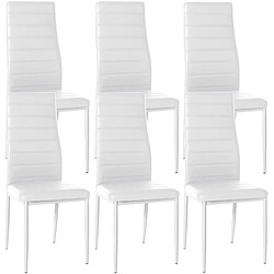 Decoshop26 Lot de 6 chaises de salle à manger design simple en synthétique blanc avec couture cadre en métal noir CDS10297 