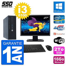 PC HP ProDesk 400 G3 SFF Ecran 27" Core i3-6100 RAM 16Go SSD 2To Windows 10 Wifi - Occasion