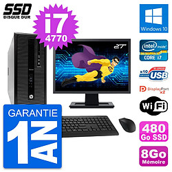 PC Tour HP EliteDesk 800 G1 Ecran 27" i7-4770 RAM 8Go SSD 480Go Windows 10 Wifi · Occasion 