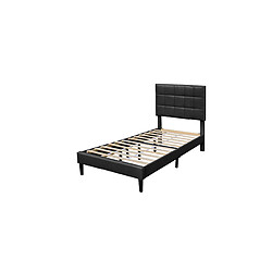 Provence Literie Lit riley pour matelas 90x200-Sommier+Tête de Lit Capitonnee Couleur NOIR+Pieds en 16cm pour matelas-13 Lattes 