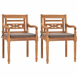 Maison Chic Lot de 2 Chaises Batavia avec coussins| chaises Relax d'extérieur gris foncé Bois de teck -GKD48804